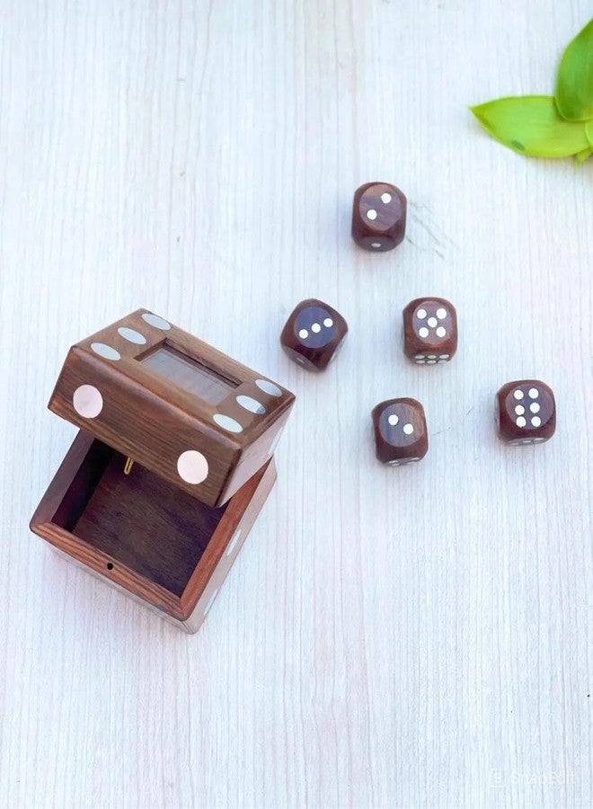 Timber Revival Co Sheesham Wood Dice Box with Aluminium Inlay - 3 x 3 x 3 in Cube - Includes 5 Wooden Dice - Handcrafted Ludo & Board Game Set, Natural Polished Finish - Image 4